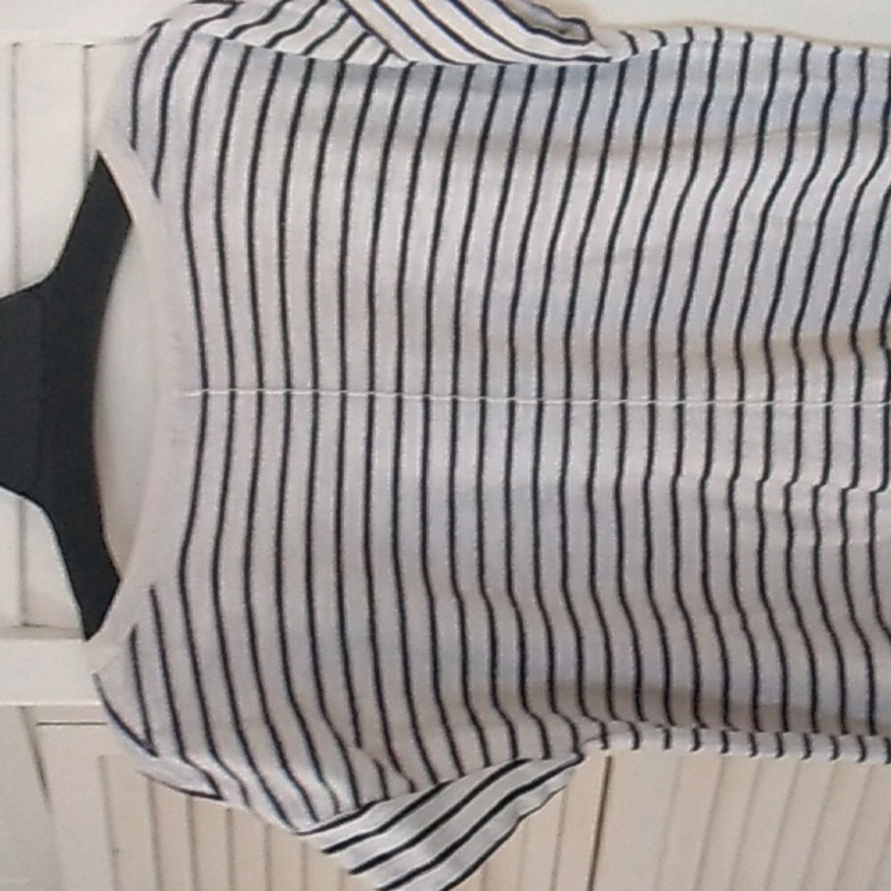 Loft Striped White and Black Women's Top LG (May be Very Dark navy) - Picture 6 of 7